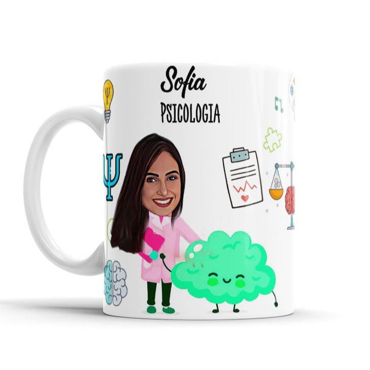 Caneca Avatar Caricatura Personalizada De Profissão - Psicologia Psicóloga - 325ml