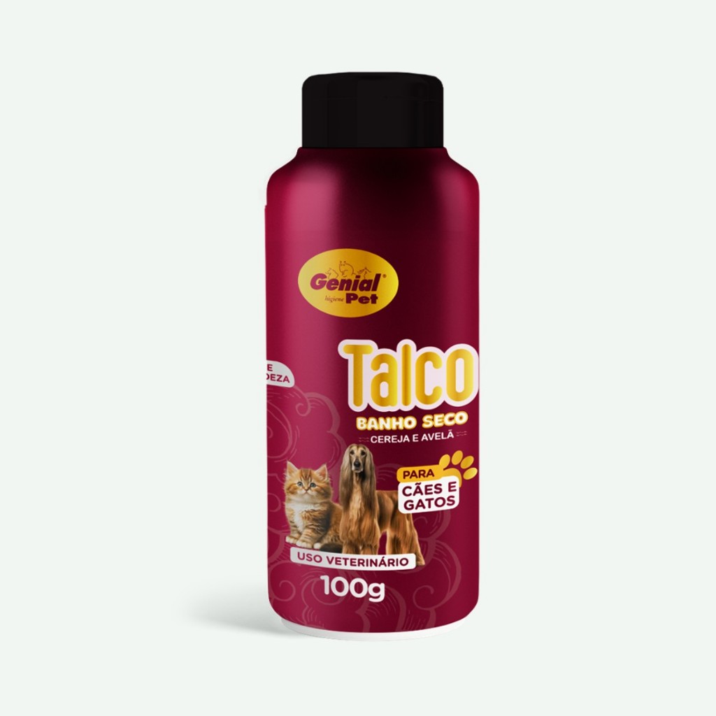 Talco Banho A Seco Para Caes e Gatos Perfumado Cereja e Avelã 100g em Oferta na Shopee