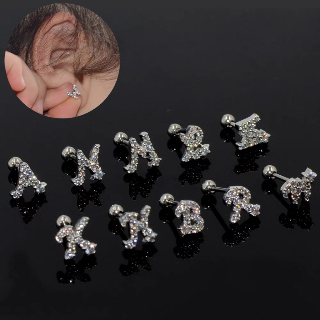 Piercing com modelos de letras Tragus /Cartilagem piercing com Zircão /cor Prata em Oferta na Shopee