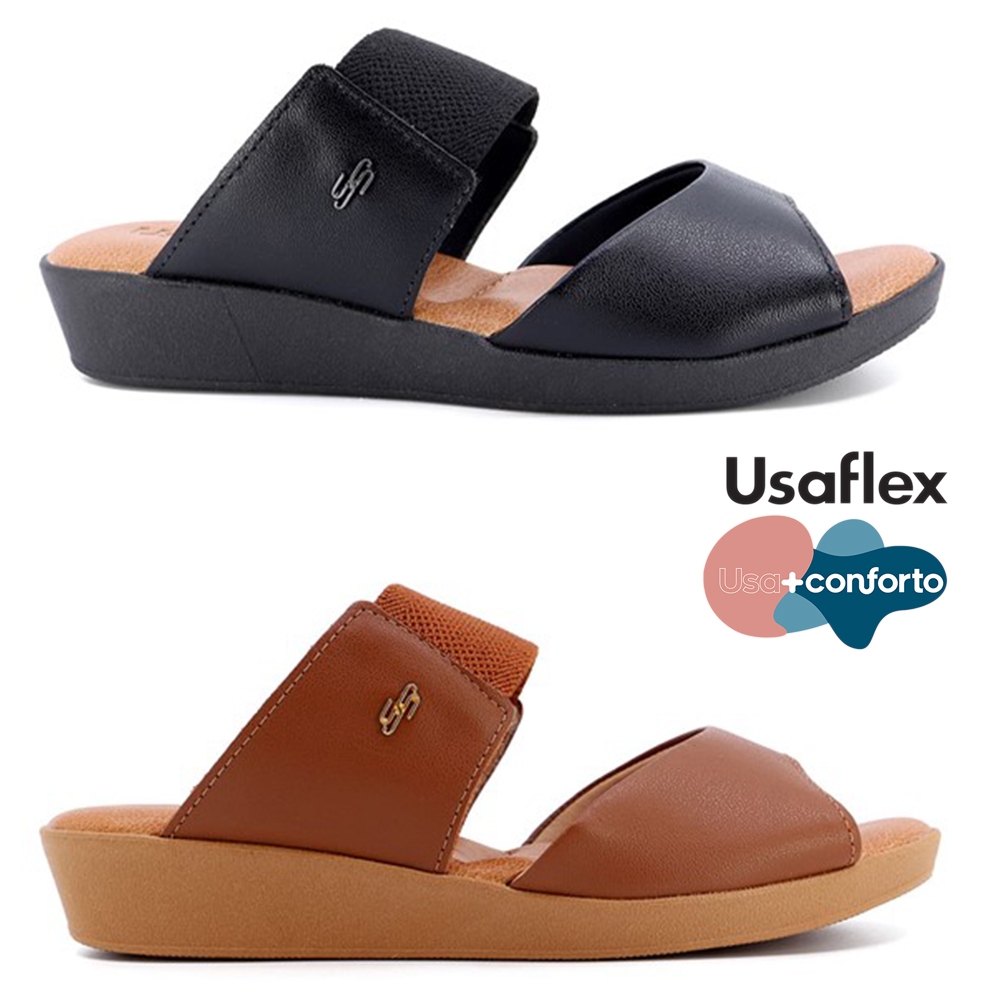 Tamanco Usaflex Slide Plataforma Anabela Confortavel