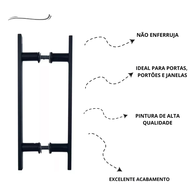 Puxador Alumínio Para Porta Vidro ou Madeira ou Pivotante Barra Chata Preto Black 40cm