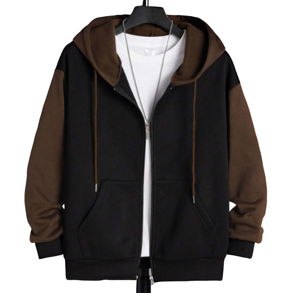 Blusa Moletom Masculino Com Capuz e Ziper Bolso Canguru 2 Cores Estilo Casual Liso