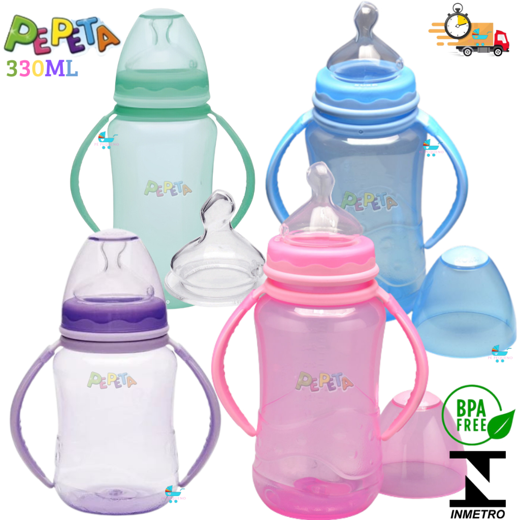 Kit Copo Para Bebê Bico Silicone – Mamadeira com alça 330ml em Oferta na Shopee
