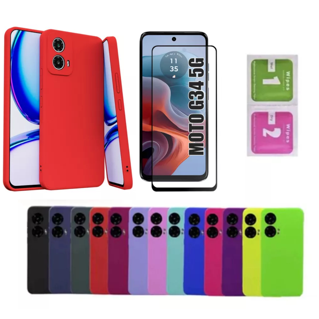 Pelicula Vidro 3D Moto G34 Motorola + Capinha Aveludada Colorida Capa em Oferta na Shopee