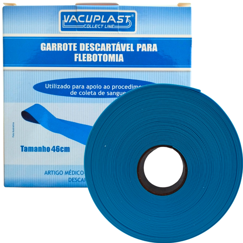 Garrote Punção Venosa Descartável Azul 46cm Para Flebotomia Caixa C/25 Tiras