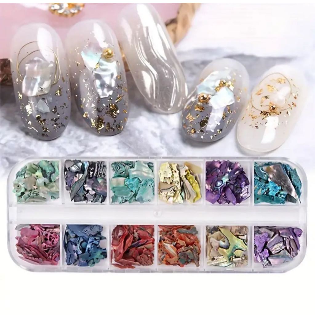 Kit Estojo Com 12 Madre Perola Furta Cor Para Decoração De Unhas