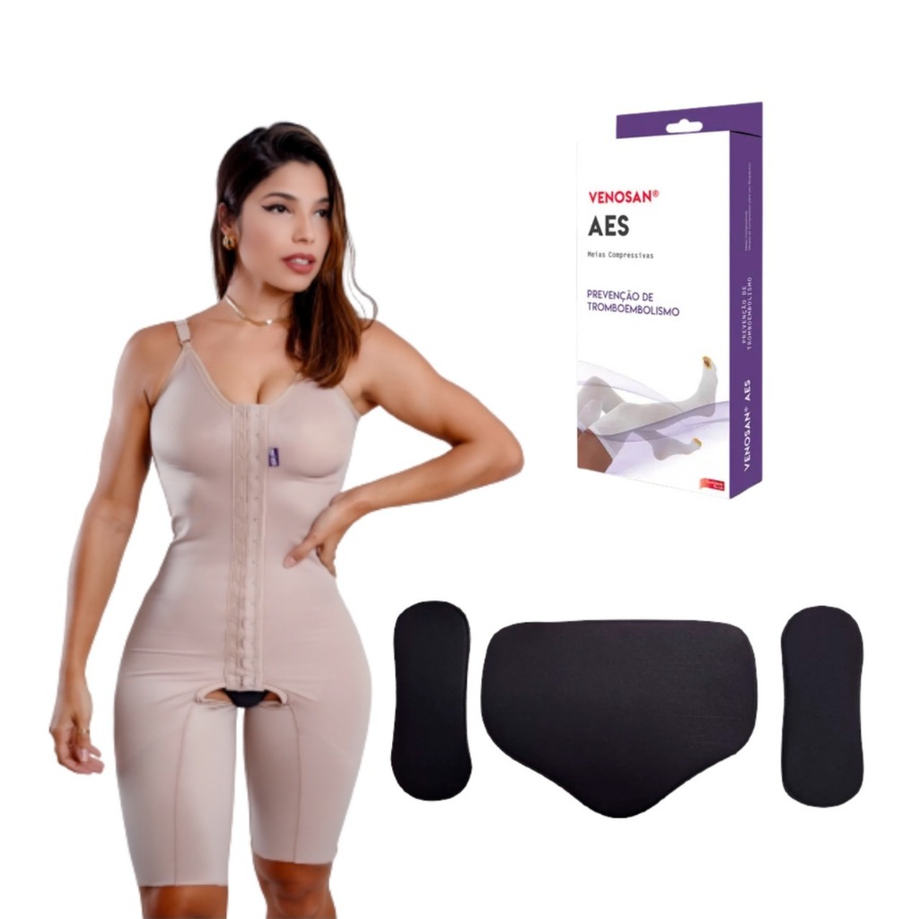 Kit Pós Cirúrgico Completo: Meia de Compressão Venosan + Combo Placa Abdominal e Flancos+Cinta Pós Cirúrgica com bermuda