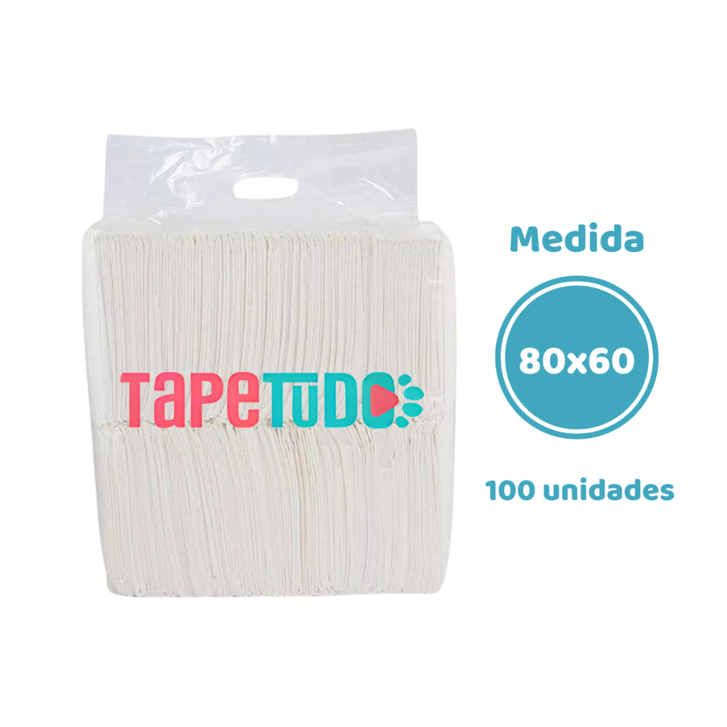 Tapetinho Tapete Higiênico Tapetudo Para Cães 80x60 100 Unid Branco Impermeável Gel Absorvente