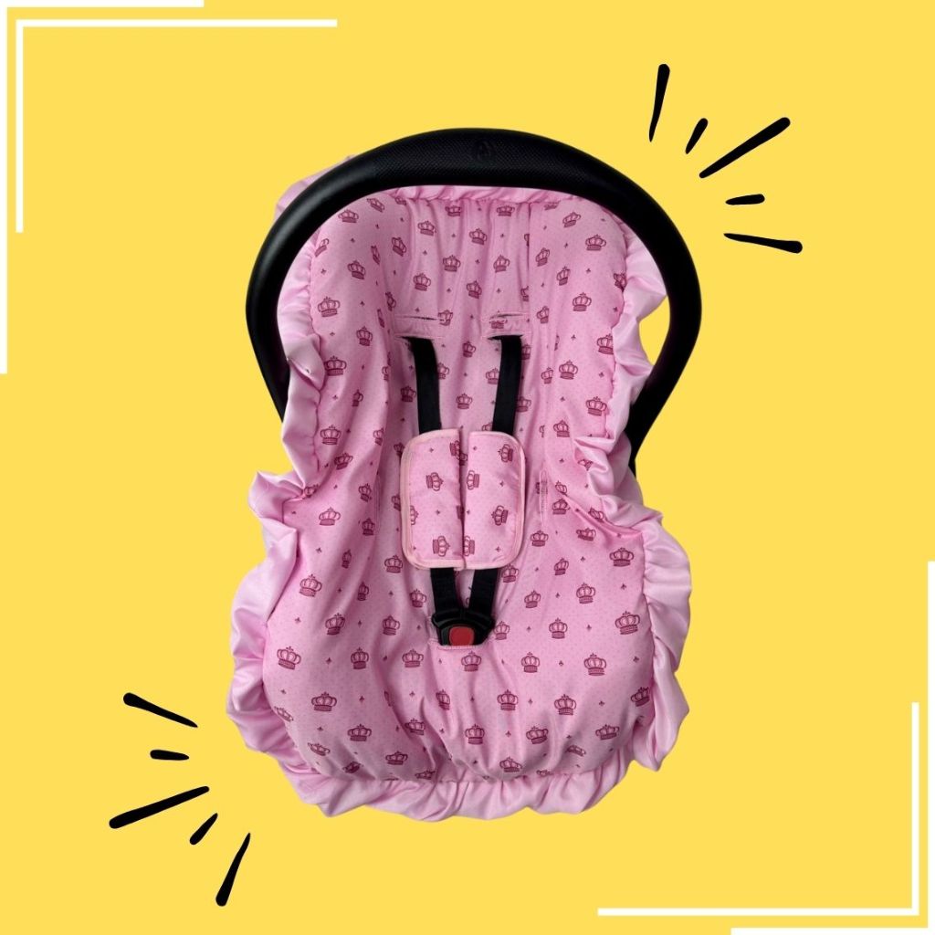 Kit 3 peças de bebê Coroa Rosa conforto capa + protetores cinto Galzerano Cosco Burigotto Universal