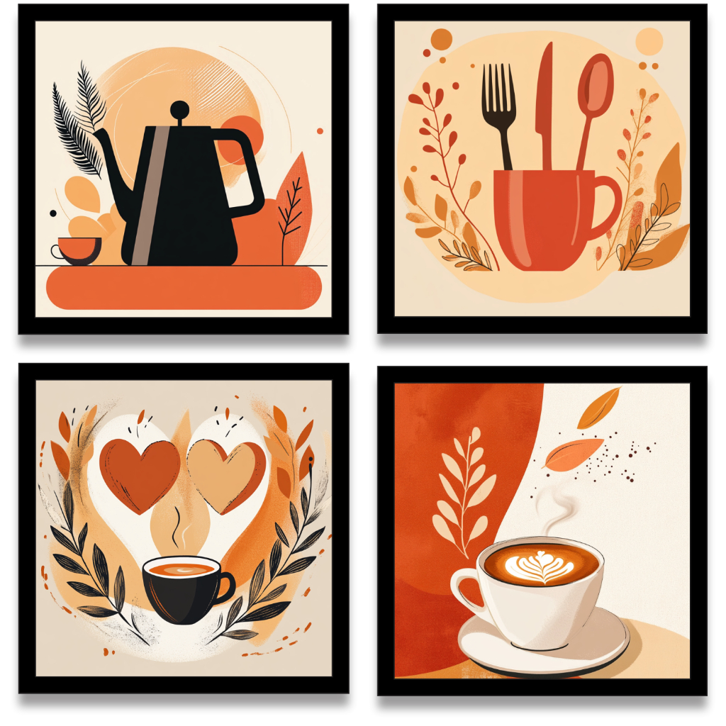 Kit quadros decorativos cantinho do café abstrato boho coffee cozinha placas decorativas decoração