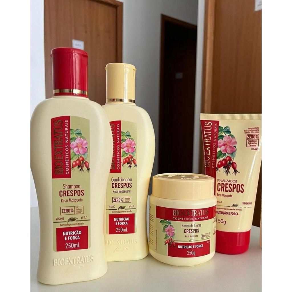 Kit Bio Extratus LINHA CRESPOS LANÇAMENTO  Nutrição e Força - Rosa Mosqueta (Shamp,Condic,Masc,final/150g)