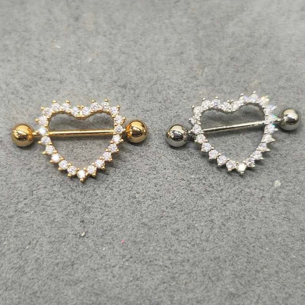 Piercing de coração-circulo mamilo cravejado Prata/Dourado em Oferta na Shopee