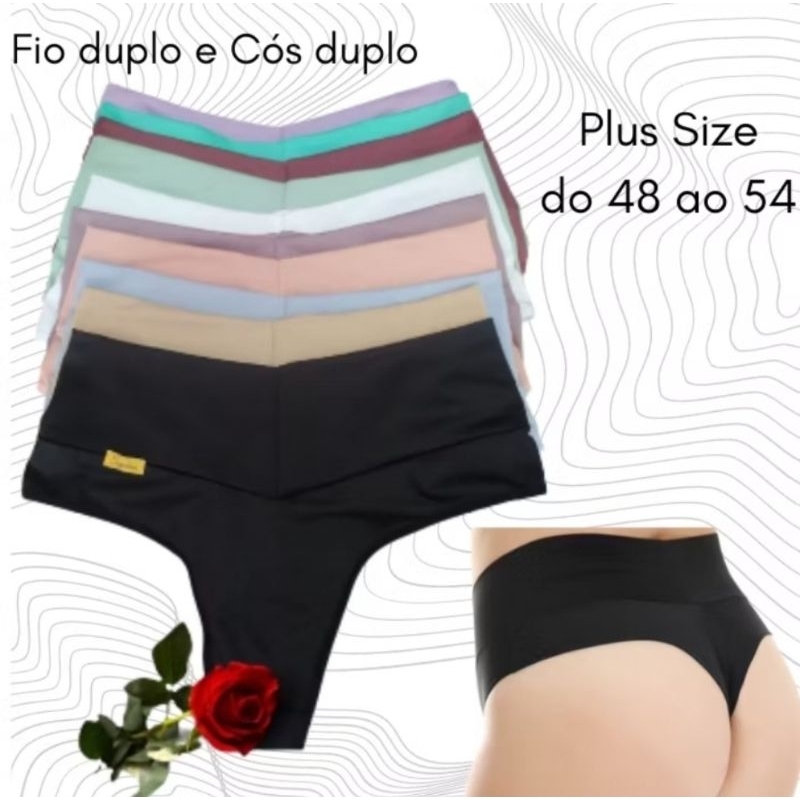 Kit de Calça Plus size Modeladora R5 Cós Alto Duplo Fio Duplo Reduz  Medida Culote Não Marca