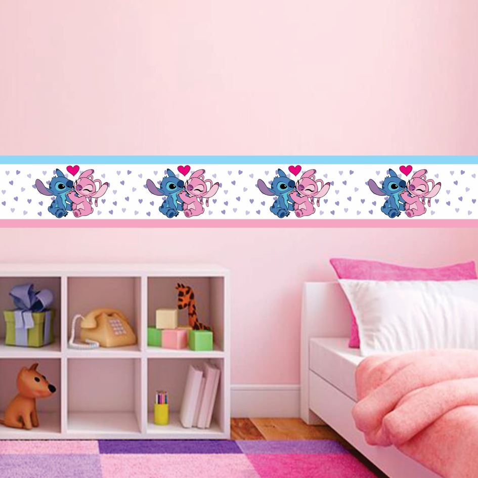 Faixa Decorativa Infantil Stitch Rosa /Azul- Quarto infantil - Adesivo autocolante em Oferta na Shopee