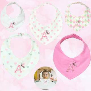 Kit 5 Babador Bandana Personalizado Inicial Do Nome Do Bebe Menino Menina Duplo Bandana 100% Algodão