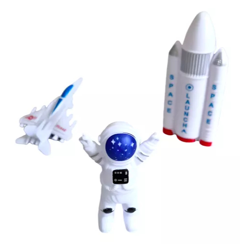Nave Espacial Foguete Boneco Astronauta Explorador 3 Peças