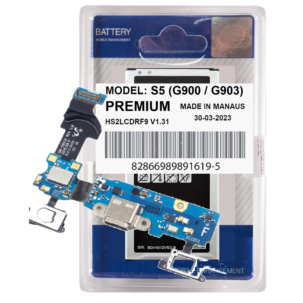 Kit Battria + Flex Conector Carga Compatível Com Galaxy S5 New Edition G903 Entrada Cabo Usb