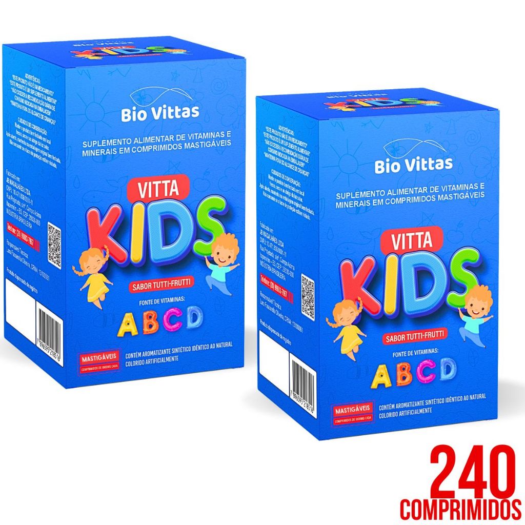 Kit 240/480 Vitaminas completa para crianças Mastigável Tutti-Frutti  - BioVittas