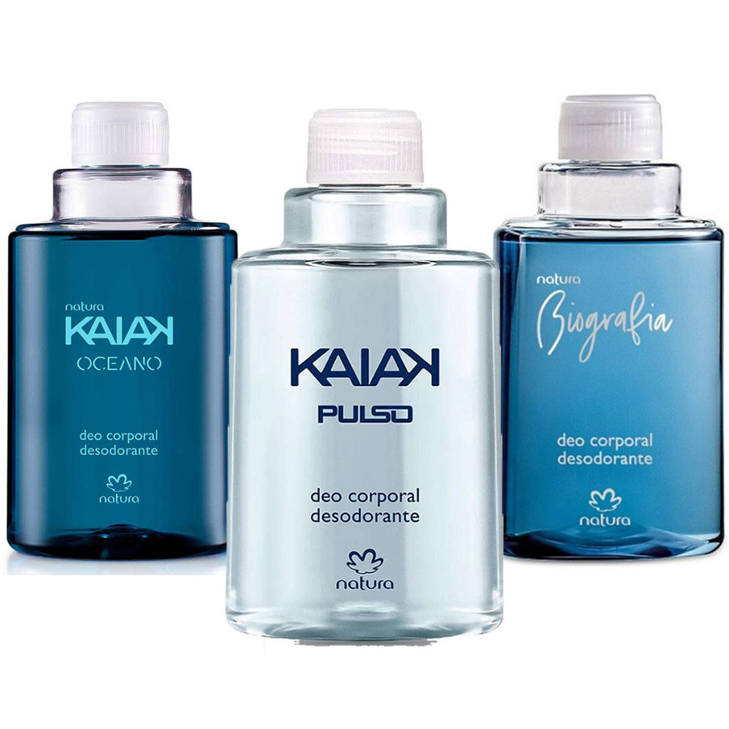 Kit 3 Refil Deo Corporal Natura Masculino Kaiak Oceano K. Pulso e Biografia 100ml Cada