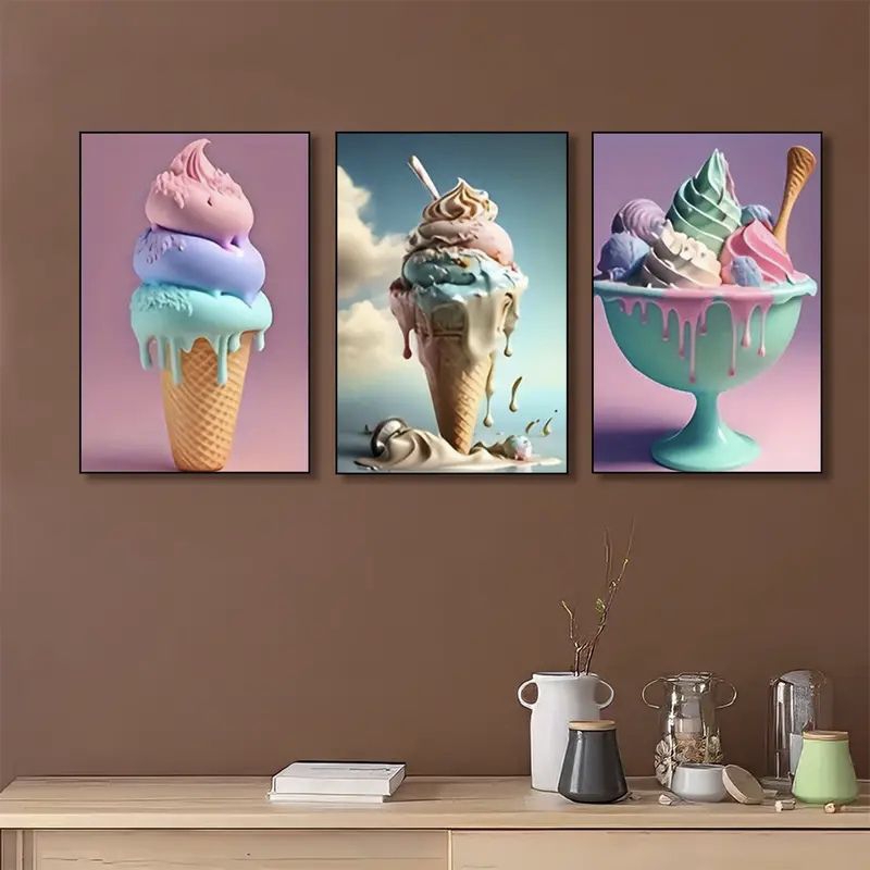 Quadro Decorativo sorvete kit de 3 peças sorveteria casquinha cascão imagem Full HD