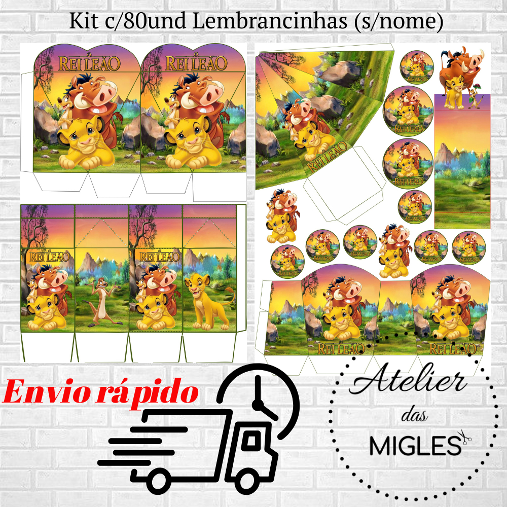 Kit c/80und lembrancinhas TEMA O REI LEÃO (sem nome) - Envio rápido!!! em Oferta na Shopee