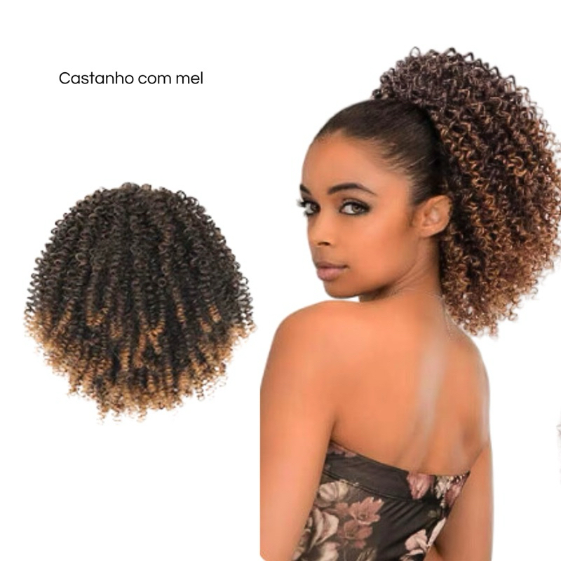 Rabo de Cavalo Orgânico Cacheado Curto Volumoso - cachos fechado