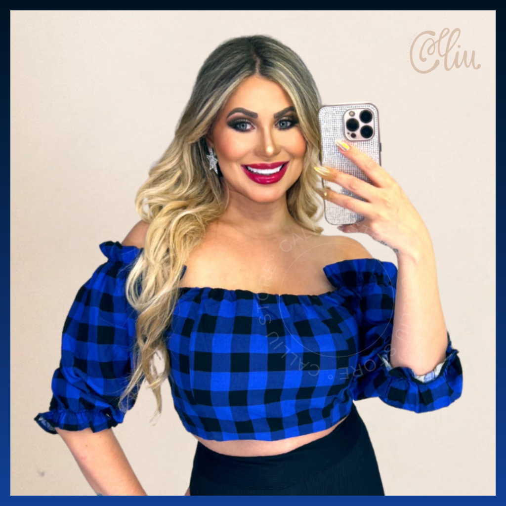 Cropped Xadrez Manga Bufante: Onde Comprar | BuscaProdutos