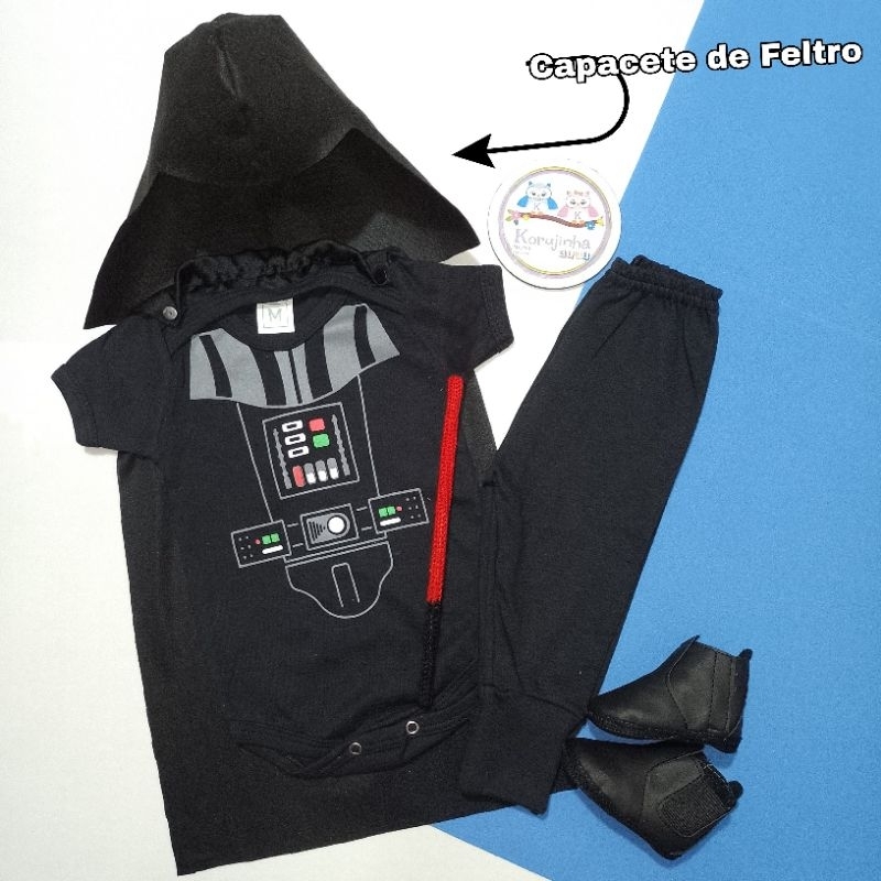 Body Bebê Temático Darth Vader Star Wars Fantasia Mesversário Ítens Opcionais