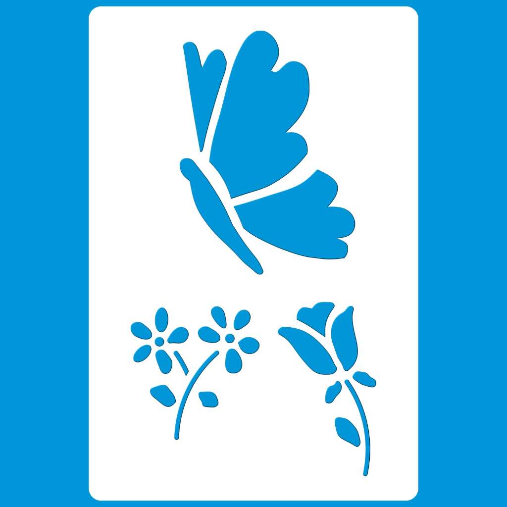 Stencil 8 X 12 Borboleta Com Flor Molde Vazado Pintura Tecido Mdf Madeira Parede Camiseta Pano Prato