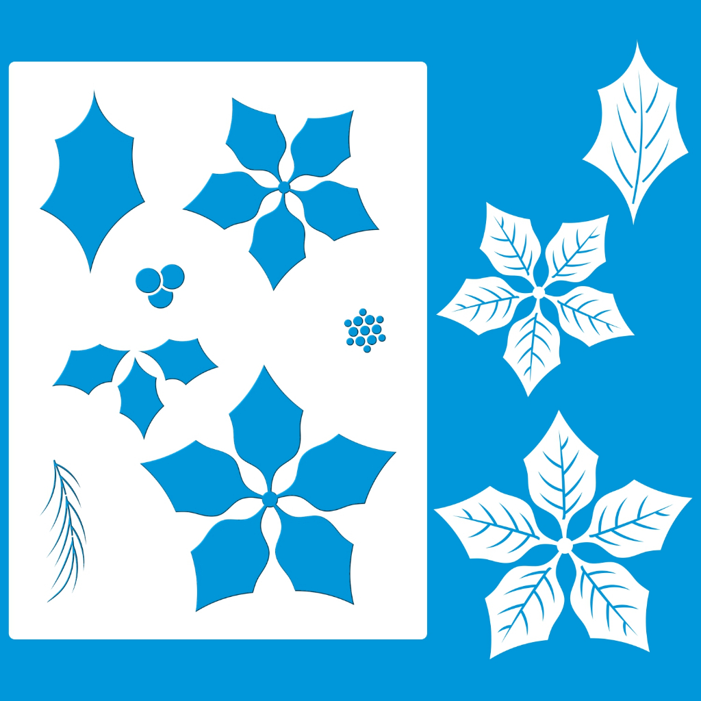 Stencil 21 X 29 Flor Natal Molde Vazado Para Pintura Tecido Mdf Madeira Parede Camiseta Pano Prato