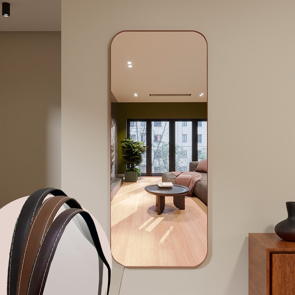 Espelho Retangular ME14 Moldura Couro 150x60cm 170cmx70cm Corpo Inteiro Quarto Sala Banheiro - Home & Living
