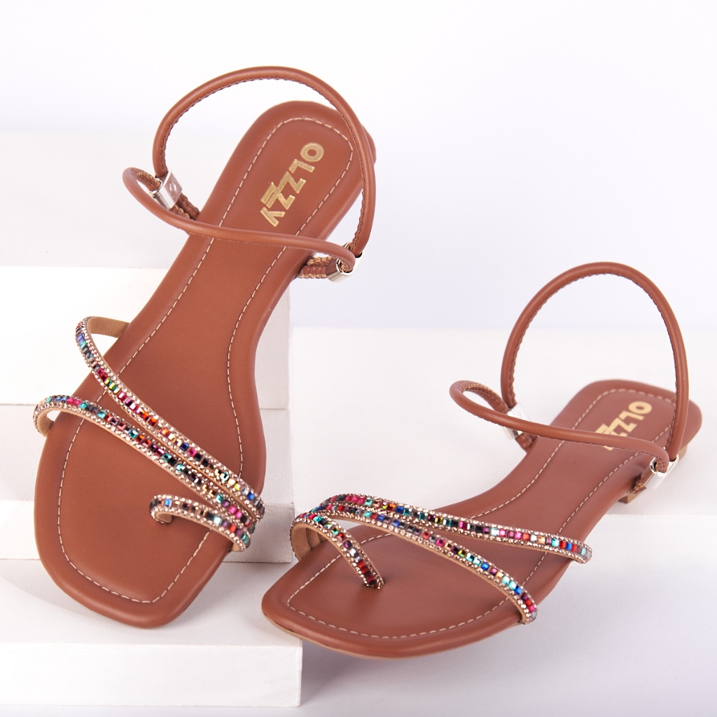Sandalia Rasteirinha Feminina Pedrarias Flat Tendencia Brilho Strass Moda Verão Confortável Ozzy