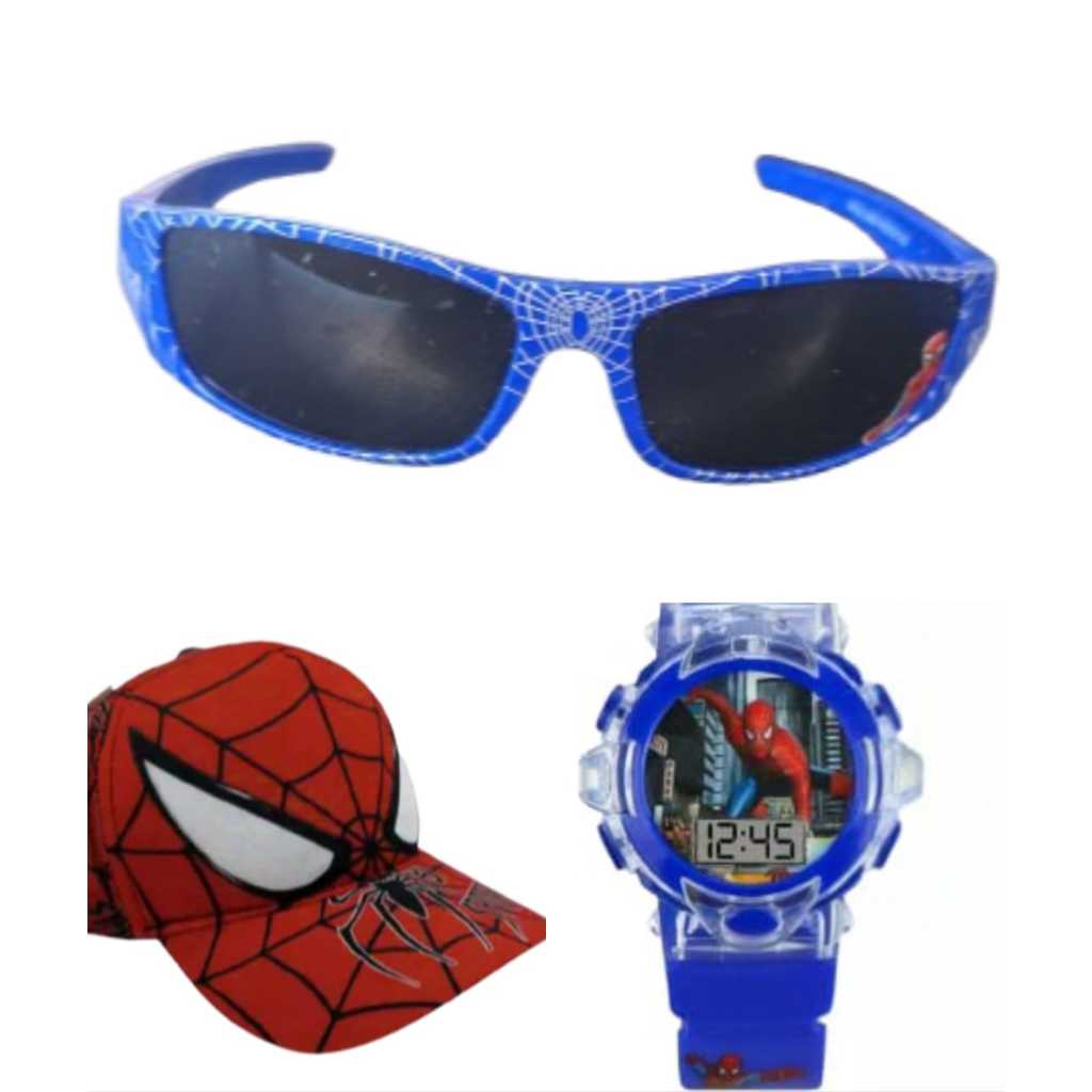 Relogio musical com led , bone infantil e oculos masculino do Homem aranha azul, novidade para presentear seu filho