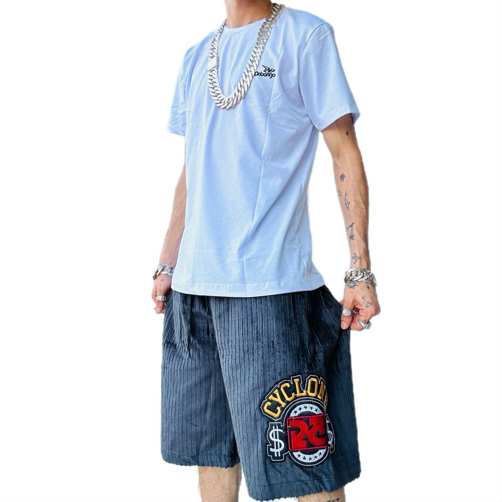 Bermuda Da Cyclone Veludo Mandrake + Camiseta Algodão Branca Top