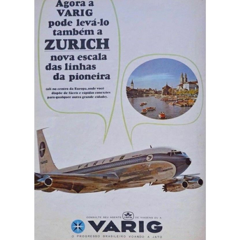 Pôster Retrô -    Varig - Zurich -   Decora - 33 Cm X 48 Cm