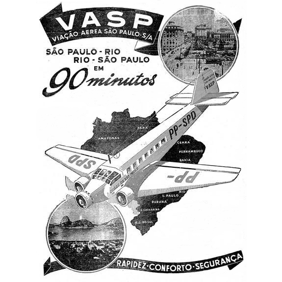 Poster Retrô  -   Vasp São Paulo Rio -   Decora  -    33 Cm X 48 Cm
