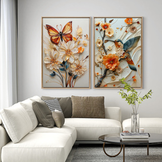Quadro decorativo 2 peças borboleta beija flor colorido decoraçao casa quarto sala em Oferta na Shopee
