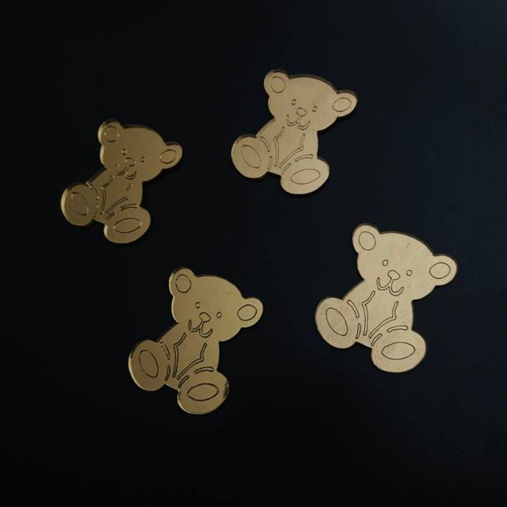 Aplique Urso 4cm Acrílico Espelhado - Kit com 10 unidades