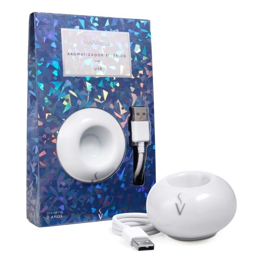 Aromatizador Elétrico Usb Porcelana Via Aroma Original + Essencia