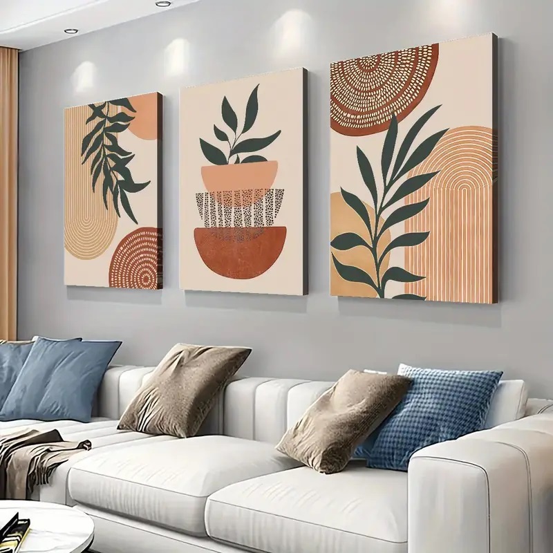 Quadro decorativo 3 peças 40x60 Planta Tropical Moderno Abstrato Linhas Geométrico folhas ...