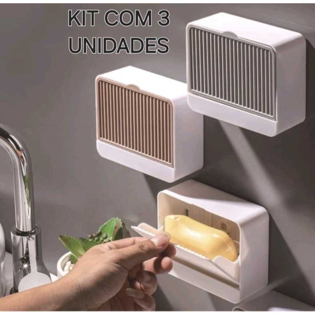 Kit Com 3 Saboneteira Com Tampa Para Banheiro Porta Sabonete