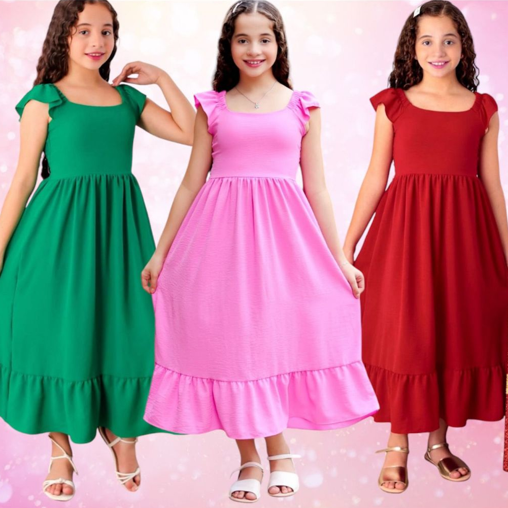 Vestido Infantil Longo Liso Menina Verão Primavera