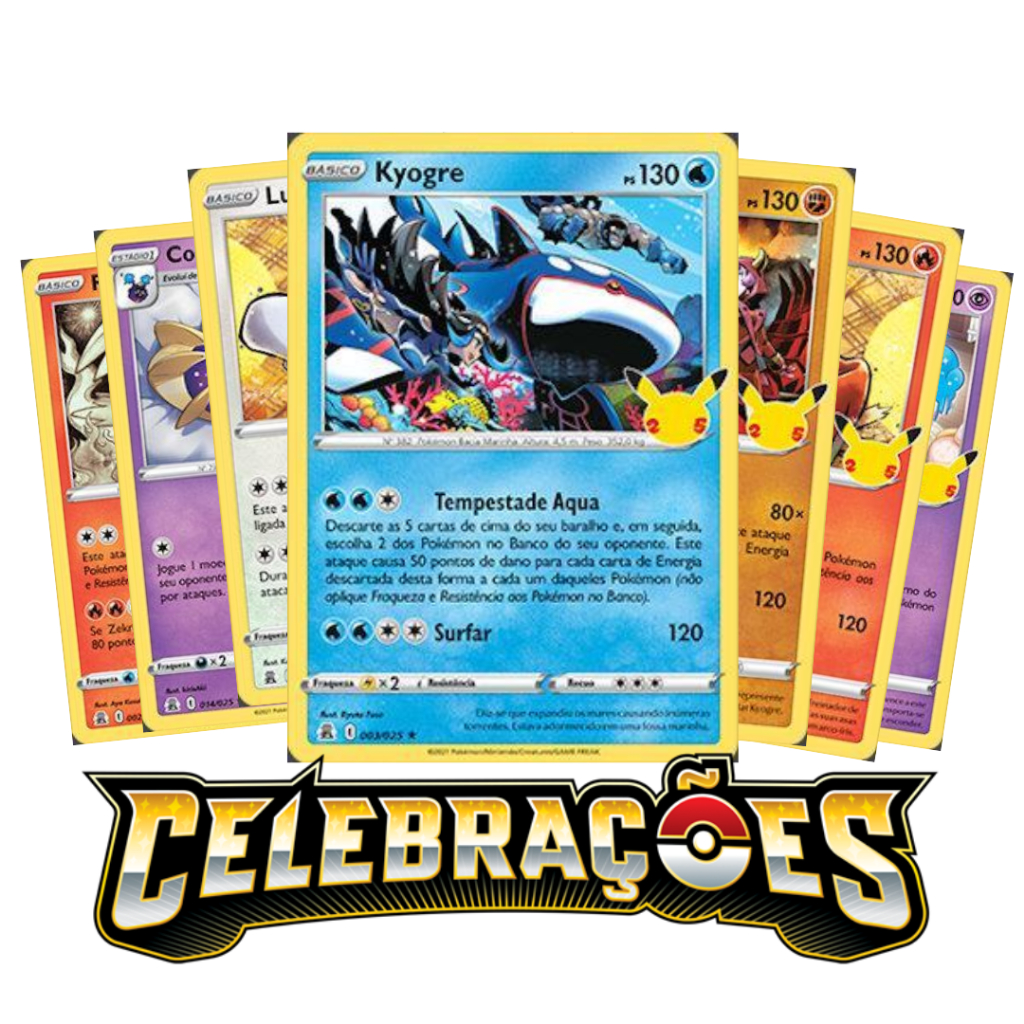 Lote Cartas Celebrações Pokémon Raras Foil Groudon, Kyogre, Lugia, Reshiram, Palkia