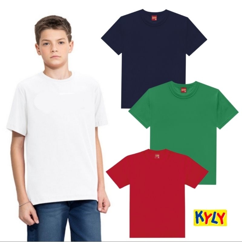 Camiseta Infantil Unissex Manga Curta em Meia Malha 100% Algodão Lisa Kyly