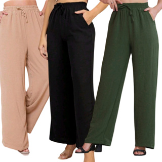 Calça pantalona feminina duna com bolso lateral cintura alta em Oferta na Shopee