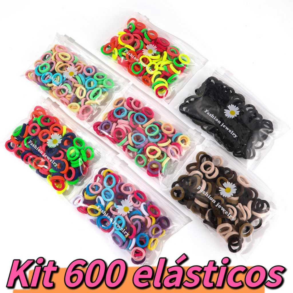 Kit 600 Elásticos Meia Infantil Rabicó Para Cabelo Xuxinha Pequeno colorido Adulto Criança Embalagem de saco com zíper em Oferta na Shopee