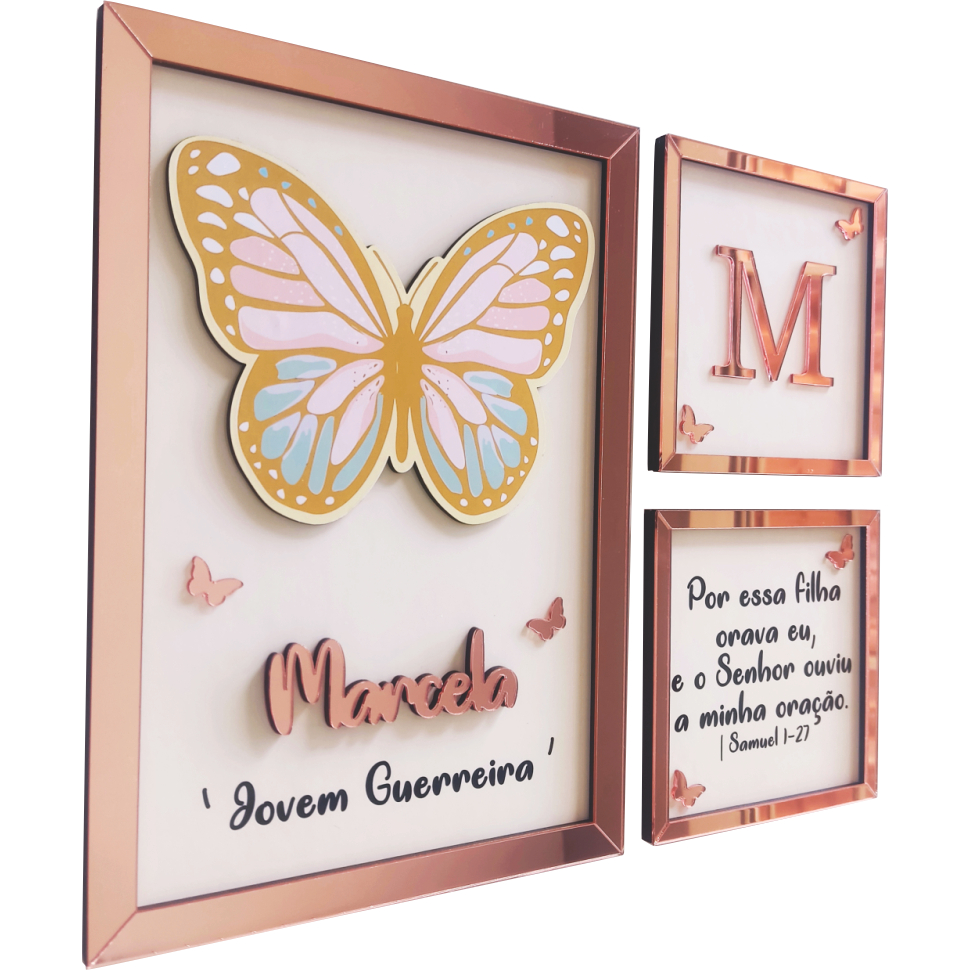 Quadros Quadrinho Infantil Tema Borboleta Para Decoração de Quarto de Bebê Menina