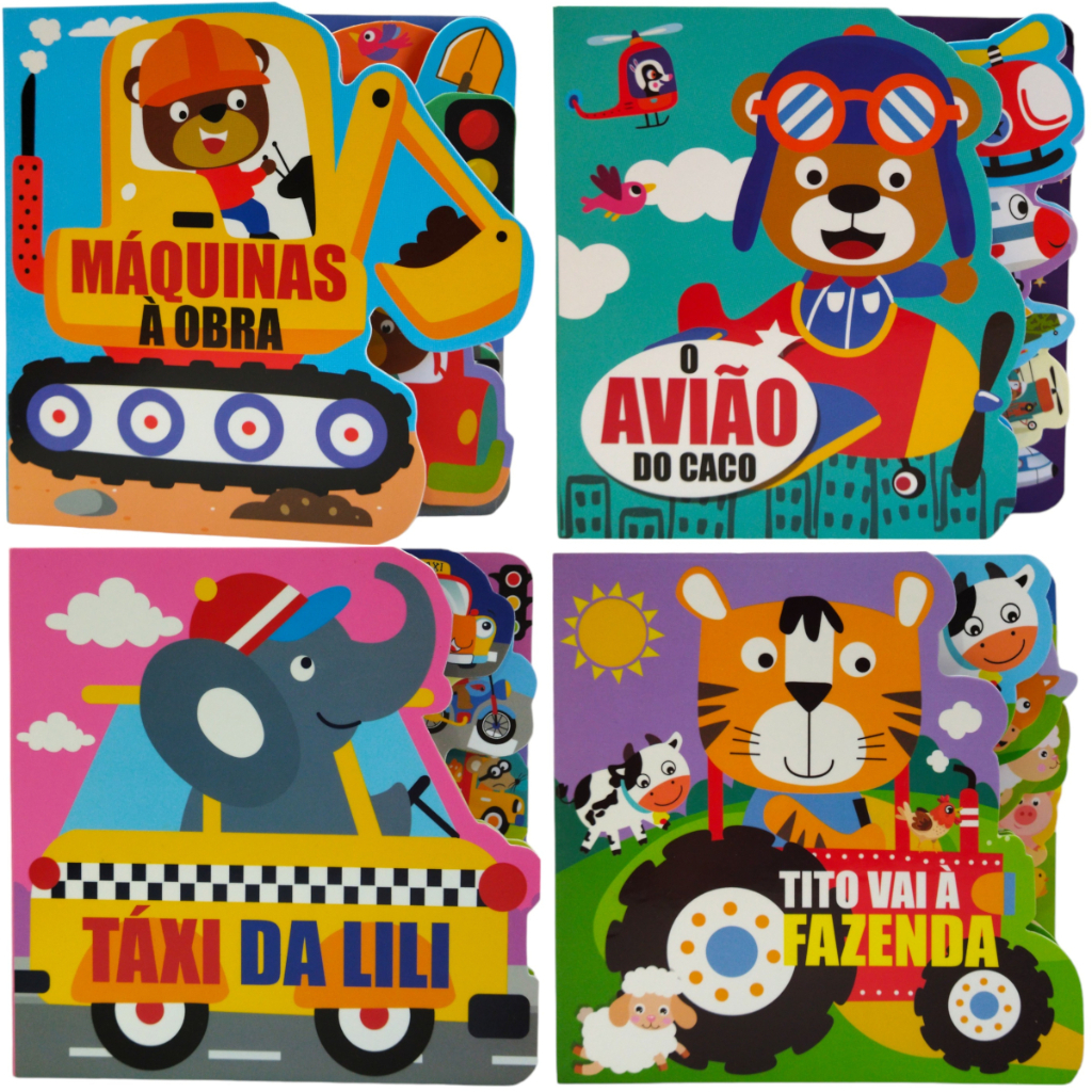 Livros recortados -Máquinas à Obra -O Avião do Caco -Táxi da Lili -Tito vai a Fazenda -Pé da Letra