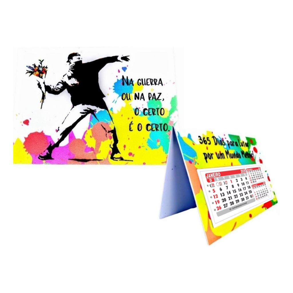 Calendário 2025 de Mesa Folhinha Não Personalizado Criativo Folhinha Com Bloco = Arte Banksy | Foco Força Fé