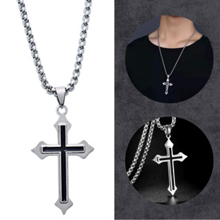 Corrente Colar Prateado Masculino Feminino Unissex Liga de Aço + Pingente Cruz Black em Oferta na Shopee